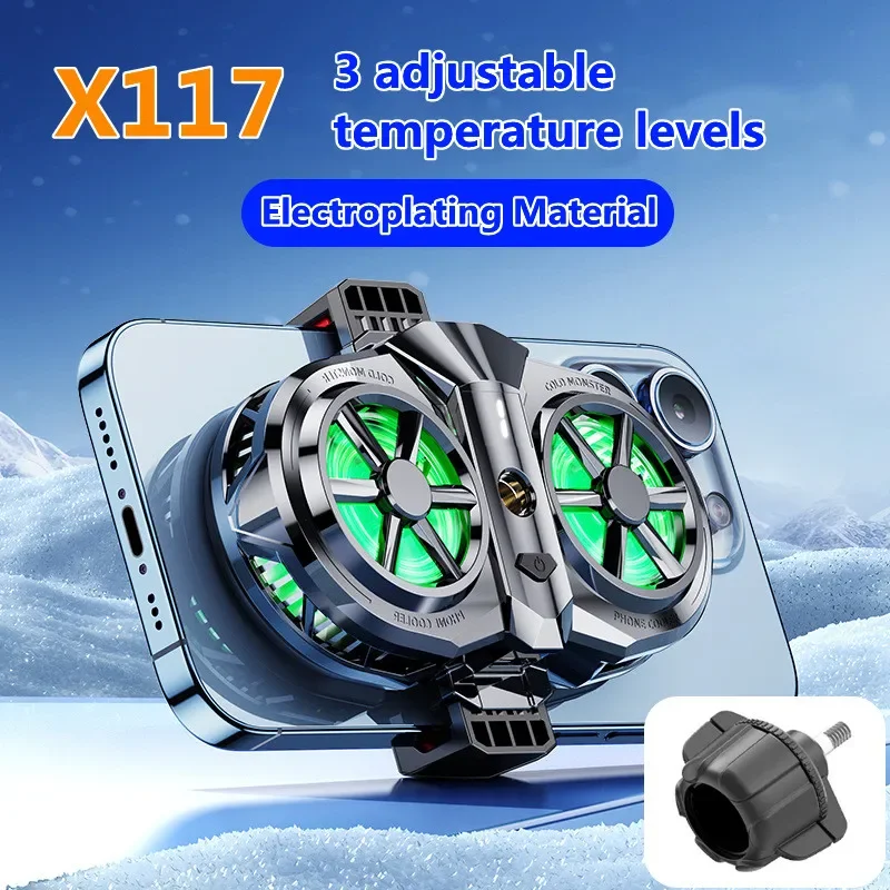 

X117 Mobile Phone Dual Cooling Fans Semiconductor Cooling Radiator 3 Gears Adjustable with Digital Display Live Streaming Cooler