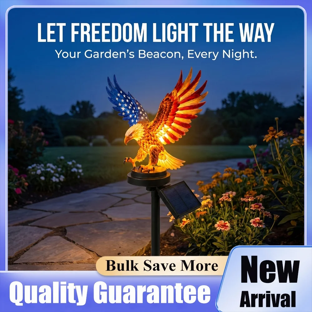 Solar Powered Eagle Stake Lights Waterproof Decorative 4th of July Decorations for Lawn Patio Yard Patriotic Memorial Day Decor