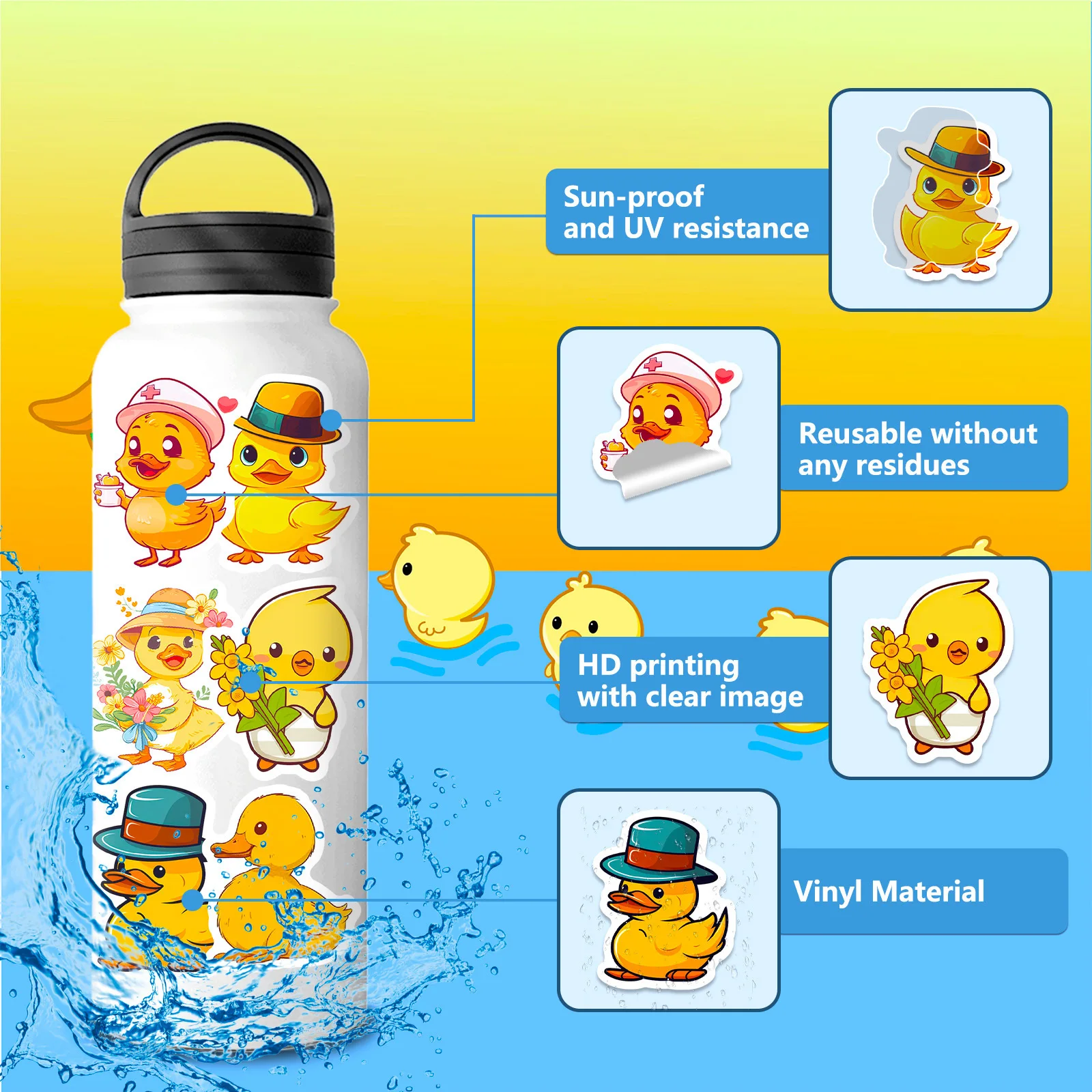 100pcs Cartoon Little Yellow Duck Graffiti Creative Cute Suitcase Skateboard Bicycle Waterproof Sticker