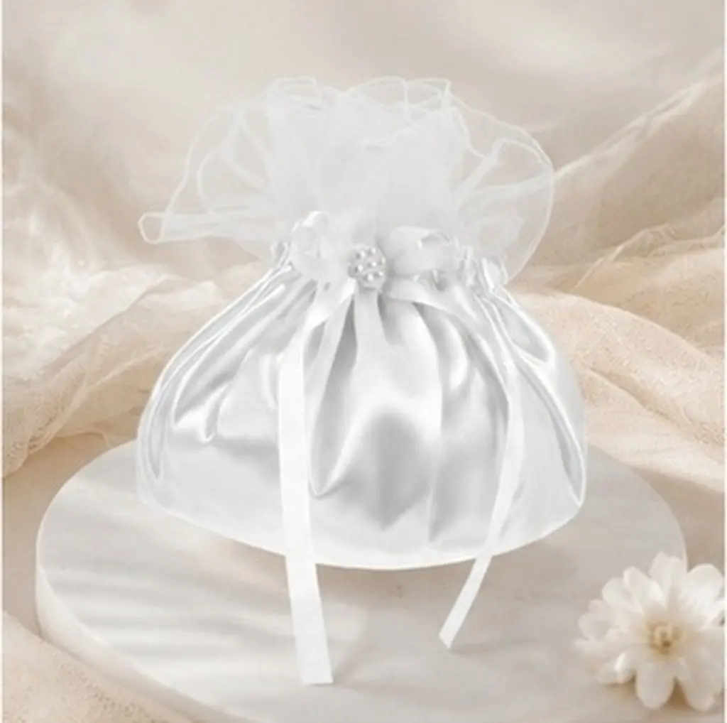 Bridal Dolly Bag Wedding Pouch for Bride Bridesmaid Flower Elegant Decorative Storage Bag for Jewelry Cosmetics Gifts