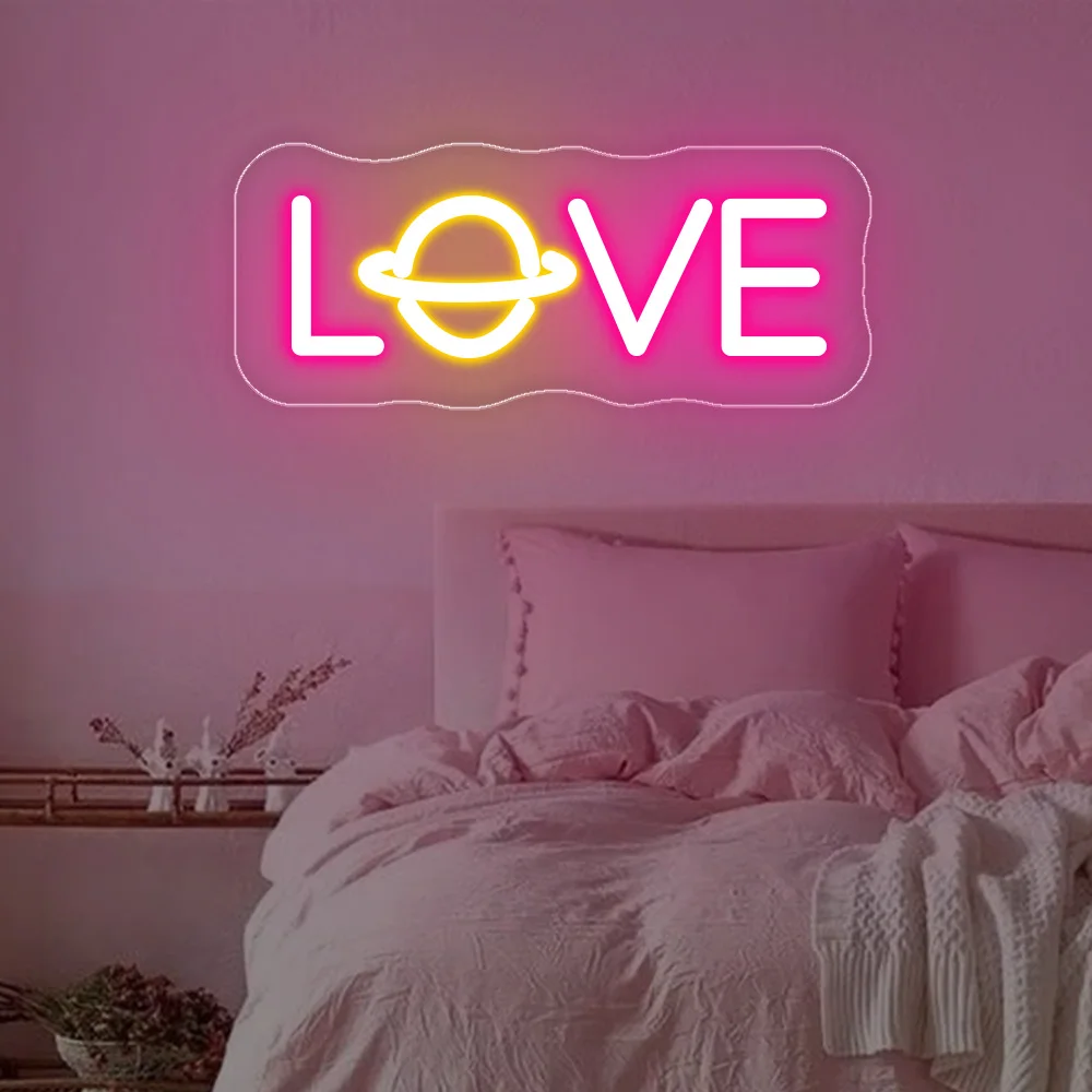 Amor planeta sinal de néon decoração luminosa led luzes de néon presentes do adolescente sinais de néon personalizados festa parede decoração do quarto