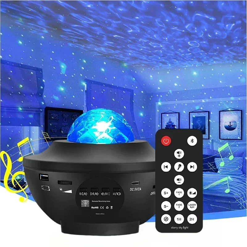 Dreamy Northern Lights Starry Sky Projection Lamp Water Ripple Effect Bluetooth Music Full Sky Stars for Relaxation And Sleep