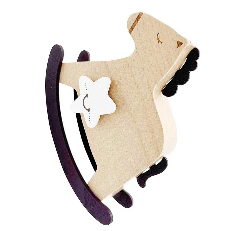 Over The Rainbow Wooden Rocking Horse Wind Up Music Box, Yunsheng Mechanism Movement Musical For Birthday Home Decor