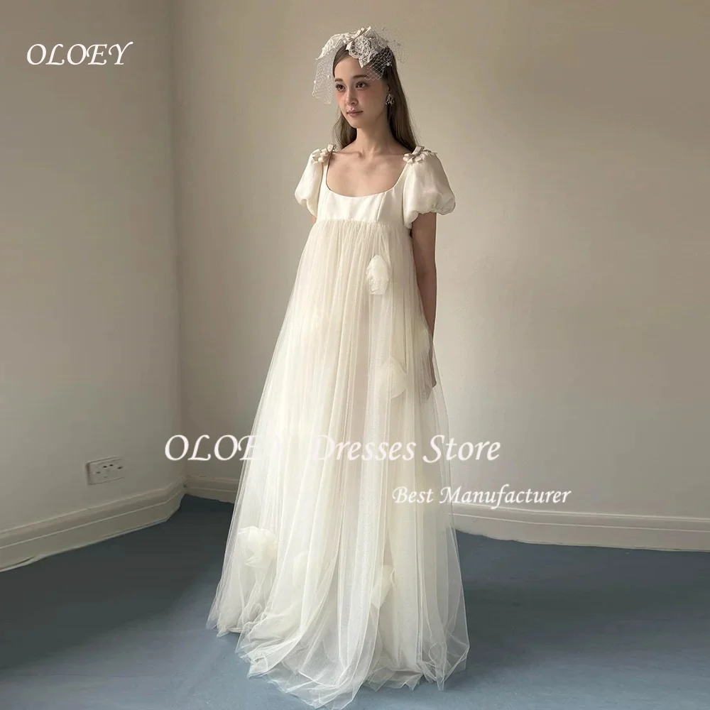 

OLOEY Korea A Line Square Collar ウェディングドレスです Wedding Dresses Tulle Photos Shoot Puff Sleeves Bridal Gown Custom 웨딩
