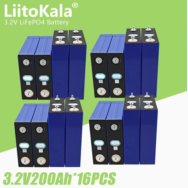 

16pcs LiitoKala 3.2V 200Ah LiFePO4 Battery Lithium iron phosphate batteries For RV Campers Golf Cart Off-Road Solar Wind