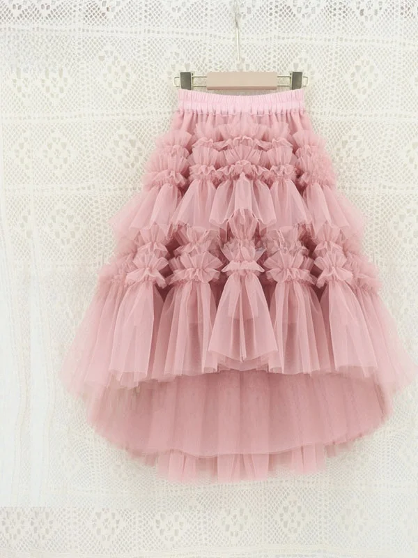 

Princ Sle Asymmetrical Net Skirt for Girls Sweet And Faionable Cake Skirt Spring Summer Korean Version Fairy f-leng...