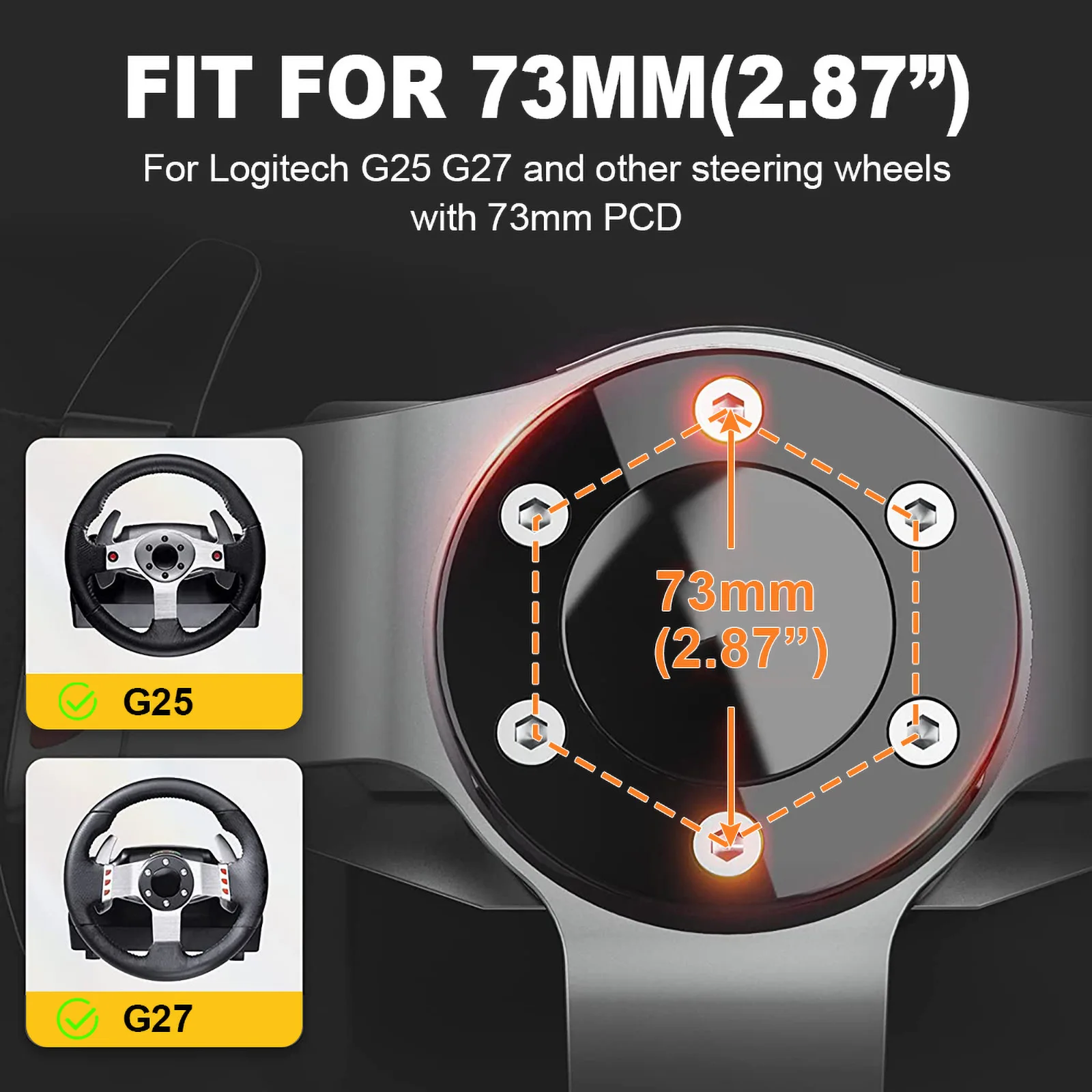 73MM Steering Wheel Adapter Plate for Logitech G25 G27 Compatible for 13 14 inch Steering Wheel