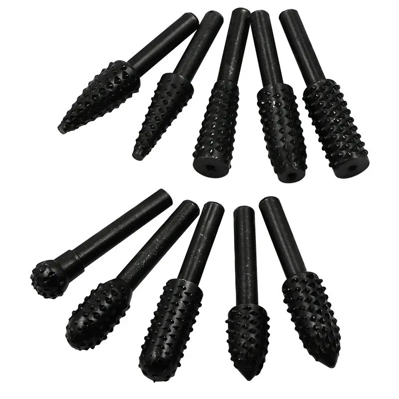 10pcs Rotary Burr Rasp Set, Carbon Steel Wood Carving File Rasp Drill Bits Fit For Rotary Tools For DIY Woodworking Wood Plastic