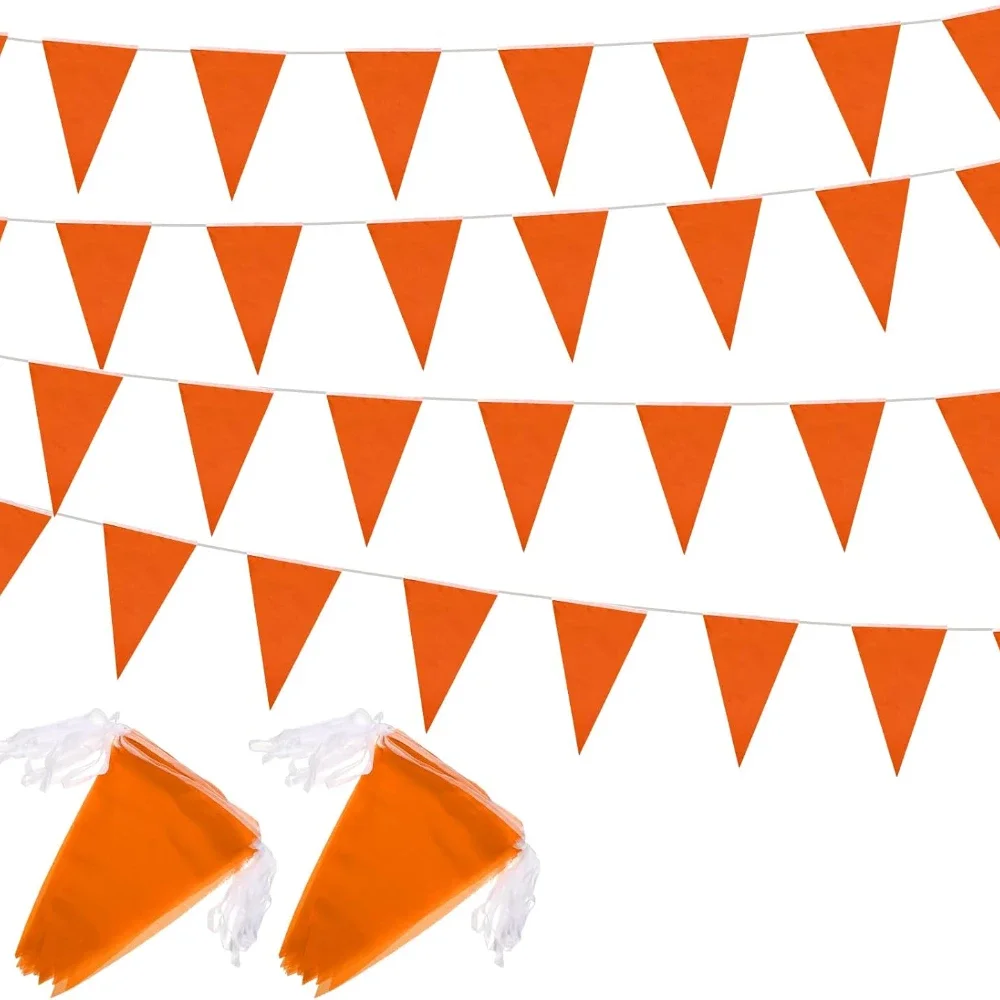 33 Ft Banners Flags String Triangle Bunting Pennant Garland for Grand Graduation Birthday Party Festival Celebration (Orange)