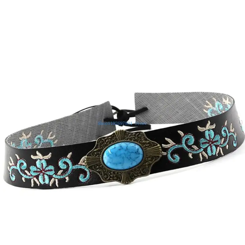 N7YF العرقية الغربية قبعة أحزمة راعية البقر قبعة رعاة البقر حزام قبعة جلدية الفرقة استبدال للحزب اليومي التعادل الخلفي قبعة