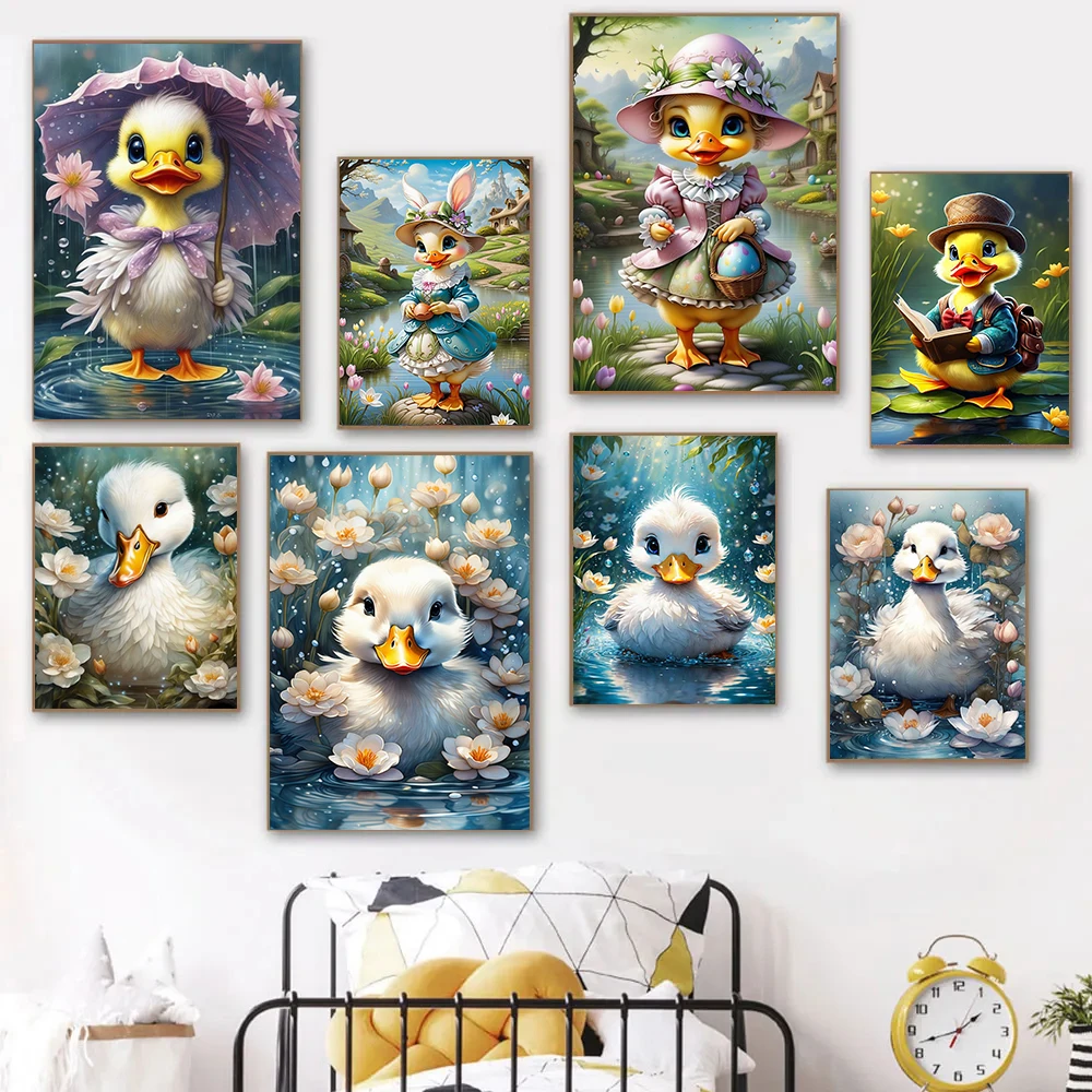 Diamond 5D Cute Little Yellow Duck Playing In The Water Painting DIY Beautiful Flower Full Drills Mosaic Embroidery Cross Stitch