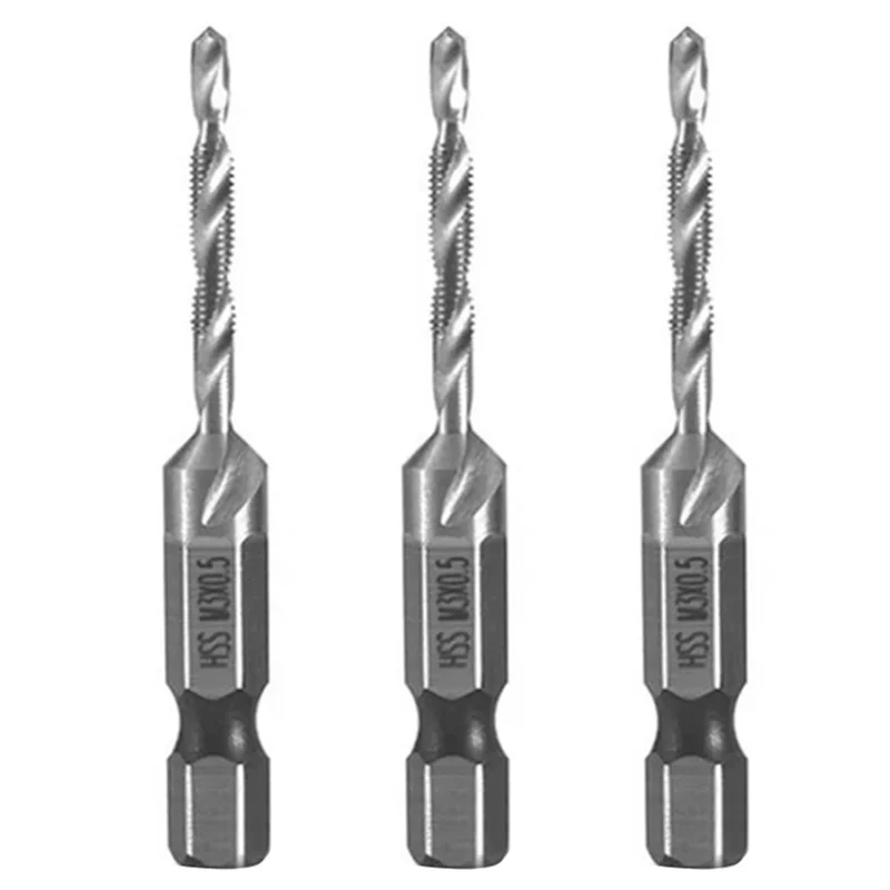 

A70P 3 шт. M3X0,5 мм высокоскоростная сталь 4341 с титановым покрытием, композитный метчик, дрель и метчик, встроенный машинный метчик, открытый