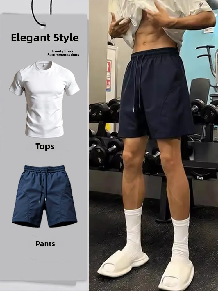 

Quick Dry Sports Set Ice Silk Short Sleeve T-Shirt Casual Pants Shorts Men Summer American Fitness Leisure Outfit Couple Set