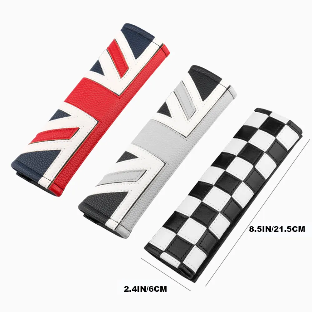 2pcs Leather Car Safety Seat Belt Cover Shoulder Cushion Pad Union Jack Logo For MINI Cooper Clubman Countryman R55 R56 R60 R61