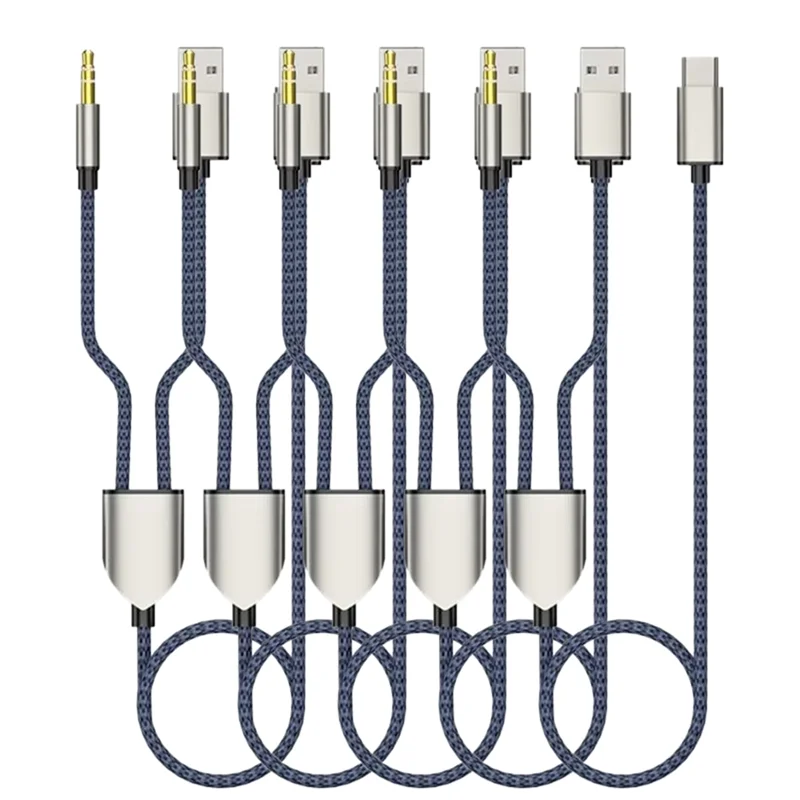 

B04C-Hifi 2-In-1 Type C To 3.5Mm Car AUX Cable 5 Pieces Quick Charging Audio Cord Supports Headset Stereo Sound