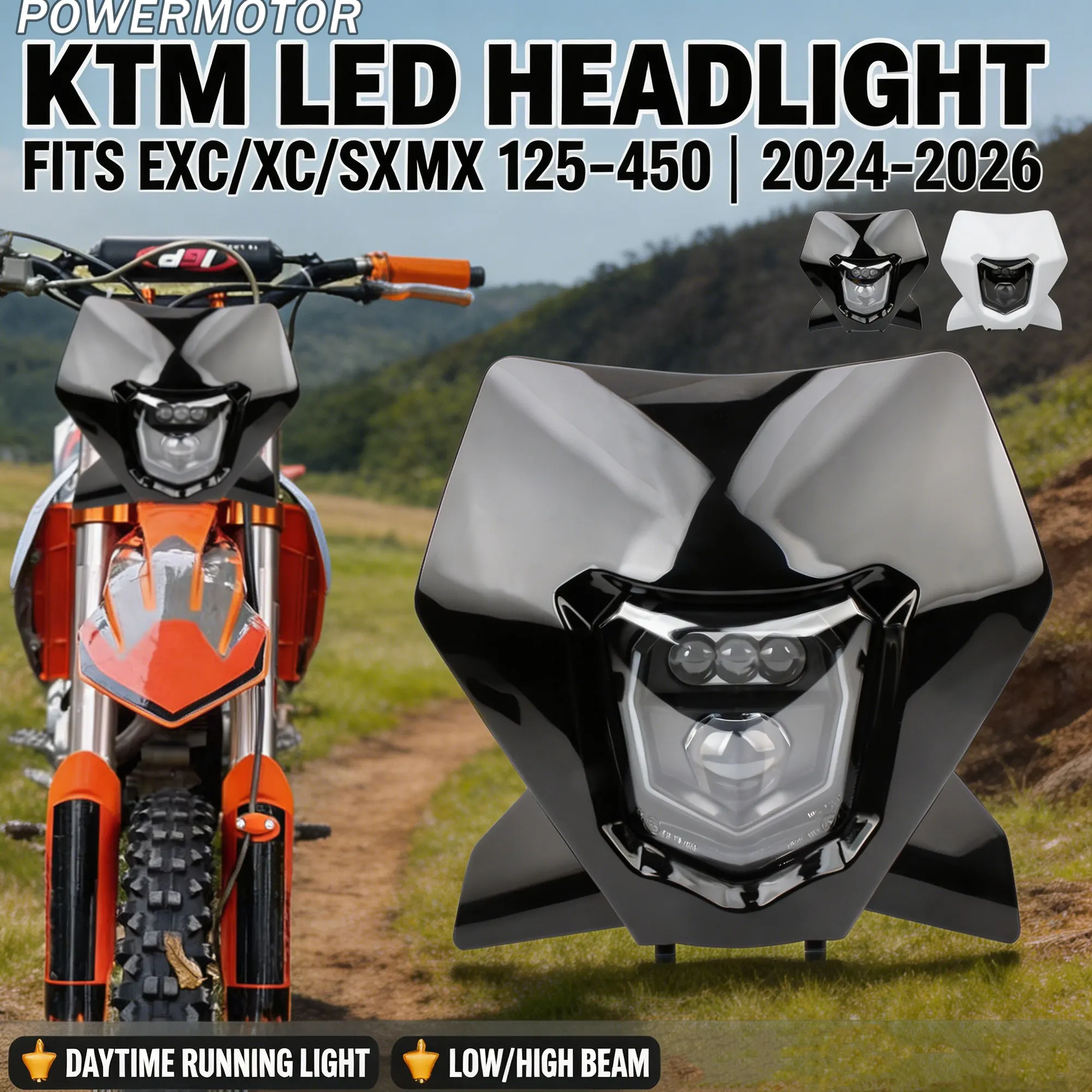 

For KTM Motocross LED Headlight Fairing EXC XC SX MX 125 250 300 450 2024 2025 2026 Enduro DirtBike Motocross HeadLamp Modified