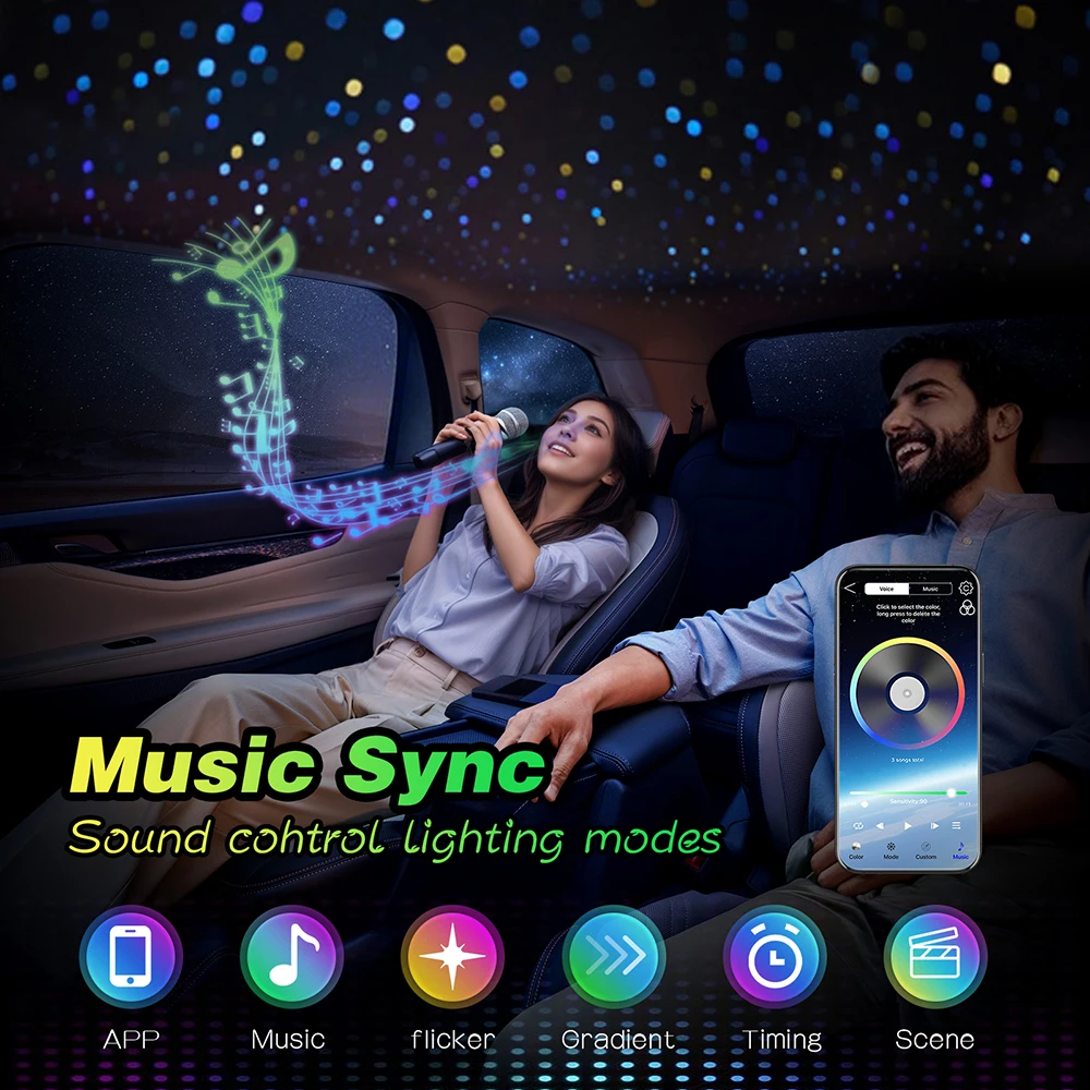 جديد RGBW 1/2/4 آلة سبليت سقف السيارة ضوء النجوم السماء المرصعة بالنجوم جو البصرية ستار ضوء السقف APP التحكم أطقم للمنزل سيارة