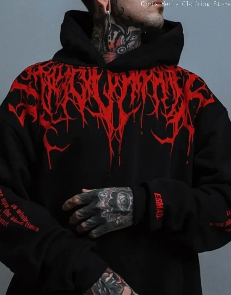 Evil Blood Super Size Casual Hoodie Autumn/Winter Men's Fleece Hoodie Street Hip-hop Personality Printed SportsHoodie Sweatshirt