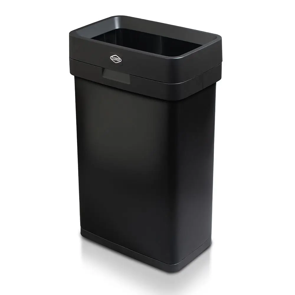 

50L Slim Design Open Top Trash Bin for Commercial and Home Use - Black Stainless Steel with Hinged Lid Protection