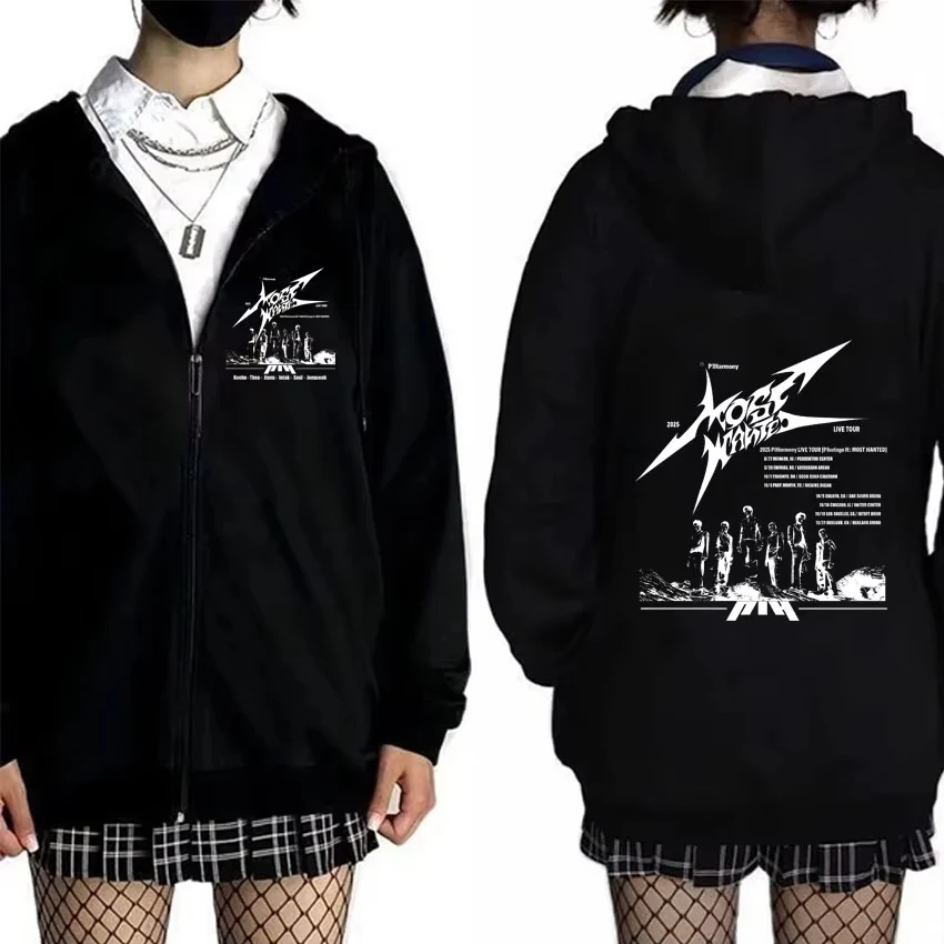 P1Harmony Live Tour 2025 Zipper Hoodie Homens Mulheres Coreano Kpop Zip Up Jacket Casaco Masculino Casual Oversized Hoodies Unissex Fãs Presente