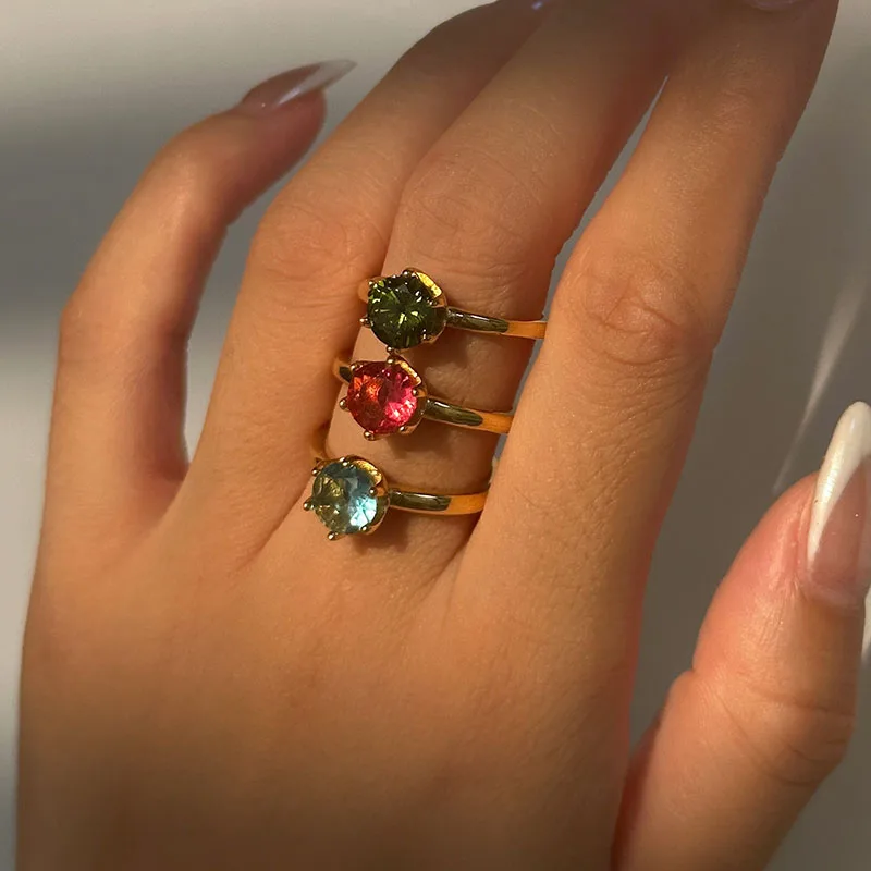 Colored gem stone rings stainless steel rings for women minimalist dainty stainless steel jewelry new in 2024 waterproof