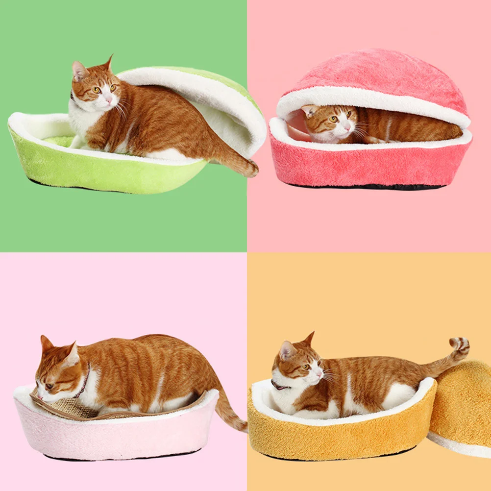 

Pet Bed House Detachable Winter Puppy Cat Half Covered Cushion Sleeping Bag Yellow Soft Warm Comfortable Pet Bed House