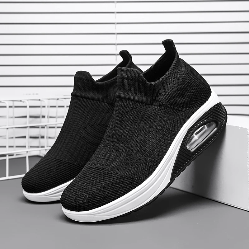 

Women's Single Shoes Summer Mesh Sneakers Thick Soled Outdoor Hiking Elastic Breathable Lazy Lightweight Casual Sports Shoes
