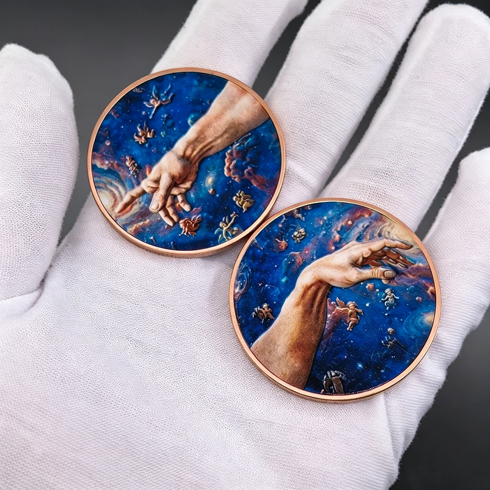 Famous Art Painting 1oz Non-magnetic Pure Copper Commemorative Coin Color Angel Printed Coin Vintage Art Decor Collectible Gift