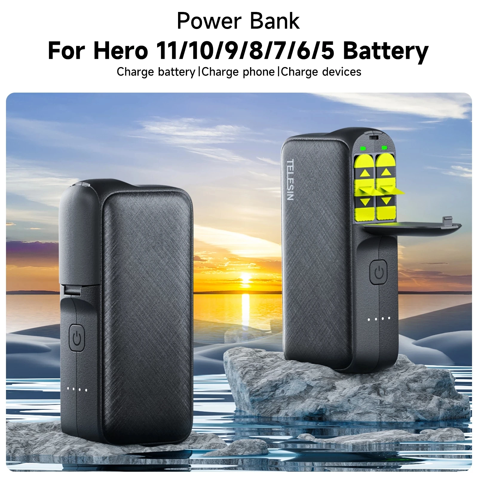 TELESIN 10000mAh Powerful Power Bank for iPhone 16 15 14 13 GoPro 12 11 10 9 Fast Charge External Battery Portable Powerbank