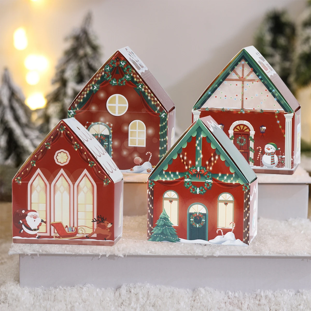 House Shape Christmas Box Navidad Natal Noel Candy Cookie Box Merry Christmas Party Decoration For Home 2024 Happy New Year 2025