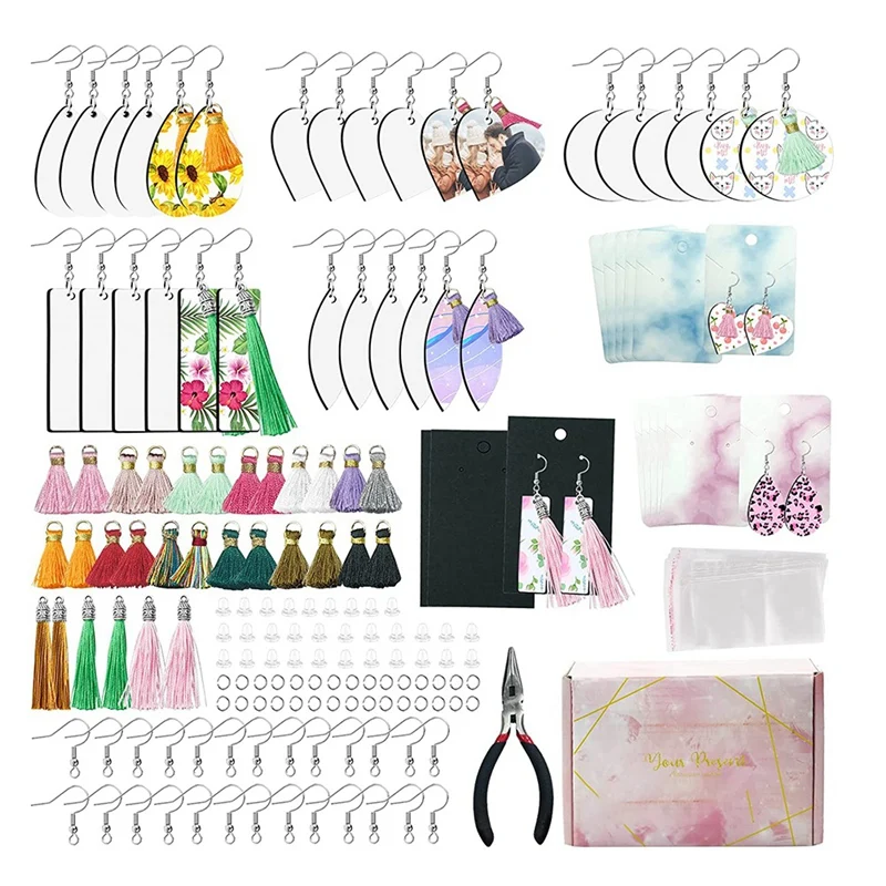 182Pc Sublimation Earring Blanks Products,Thermal Transfer Earrings Sets With Earring Hooks,For DIY Craft Jewelry Making