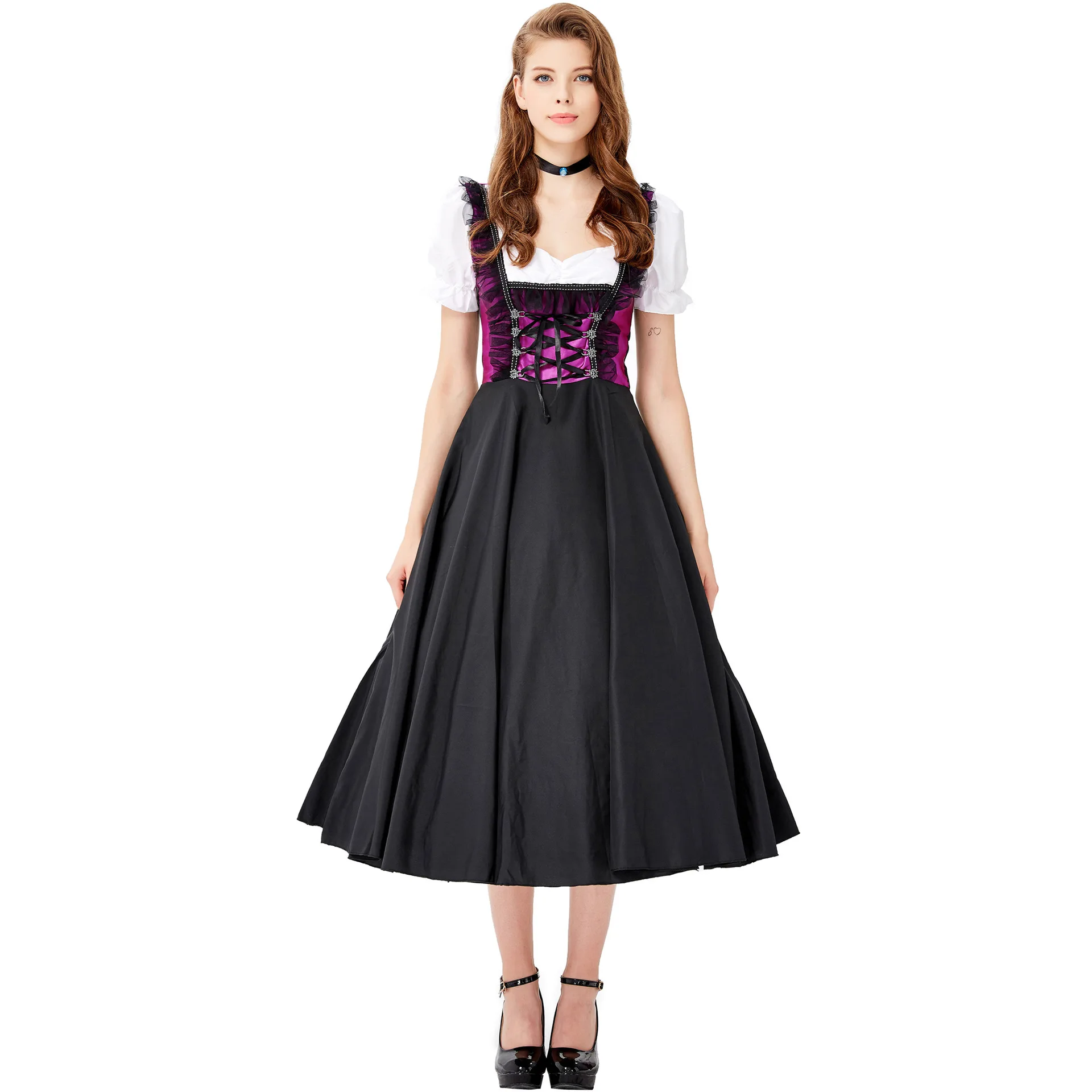 Oktoberfest Bier Meisje Dirndl Jurk En Schort Vrouwen Duits Bavarian Kostuum Meid Cosplay Kostuum Carnaval Halloween Feestjurk