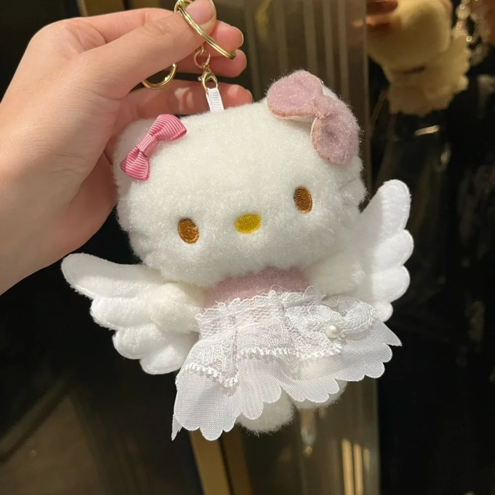 

Cartoon Sanrio Fairy Dress Hello Kitty Bag Pendant, Cute and Beautiful Pure White Doll Trinkets, Elegant School Bag Plush Doll