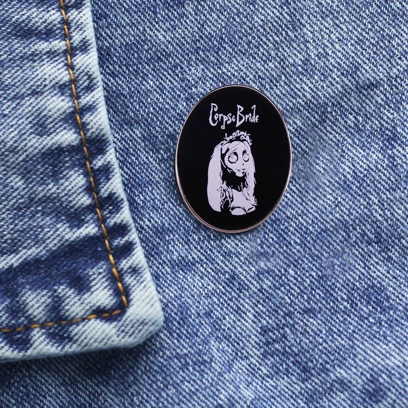 Corpse Bride Emily Comic Enamel Pin Gothic Girl Halloween Decor Brooch Horror Movie Jewelry view 6