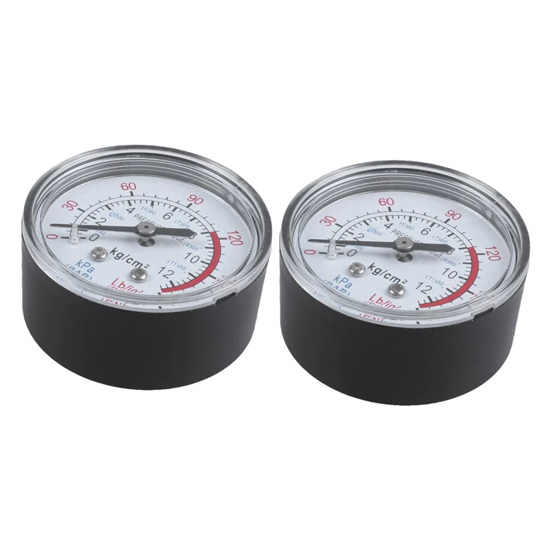 2X Round 0-180 Psi 13Mm 1/4BSP Diameter Dial Comparator Air Manometer, Black