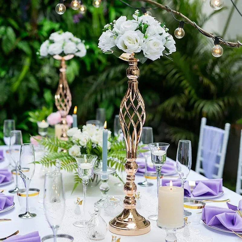 10 Stück Goldene Blumenvasen, Kerzenständer, Deko-Ständer für Hochzeiten, Partys, Events, Tischdekoration, Säulenkerzenhalter – Detail 12