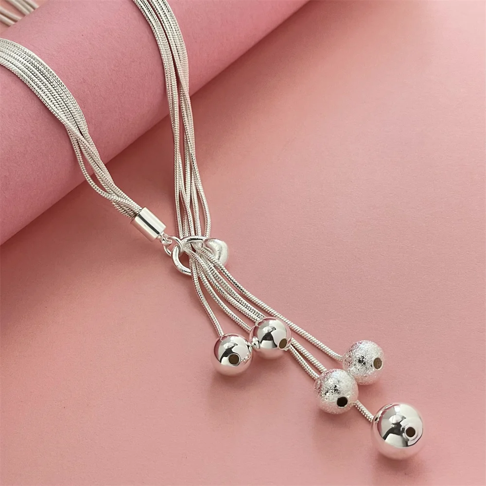 Fashion silver color hanging five beads necklace hot sale men and women fashion jewelry party gift