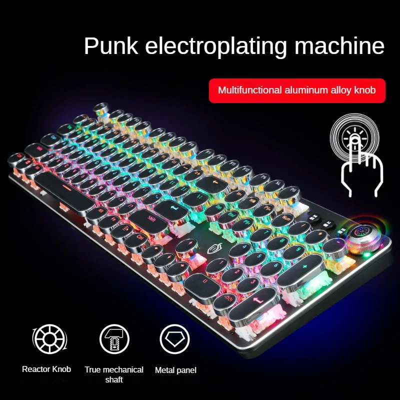 

K820 retro punk electroplating knob luminous wired mechanical keyboard plug and pull blue axis computer game office keyboard