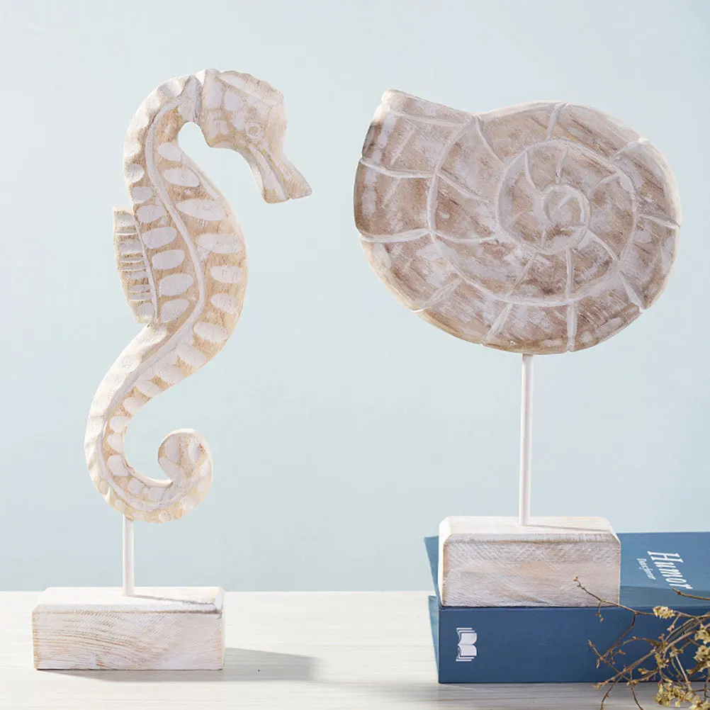 

1Set Wooden Seahorse Star Conch Decor Decorative Tabletop Ornament Desktop Ornament Photography Prop Wooden Conch Decor
