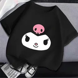 korean Hello Kitty Children Clothing Anime Sanrio Girls T-shirt Cartoon Melody Kuromi Summer Cute Top Cotton Kids Short Sleeves