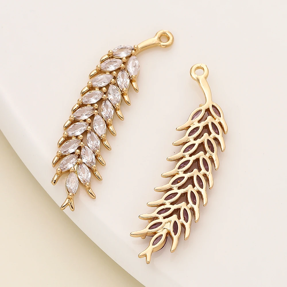 2/4Pcs/Lot 10*35mm 18K Gold Color Brass Feather Charms Pendants for Necklace Earrings Jewelry Making Supplies Accessories
