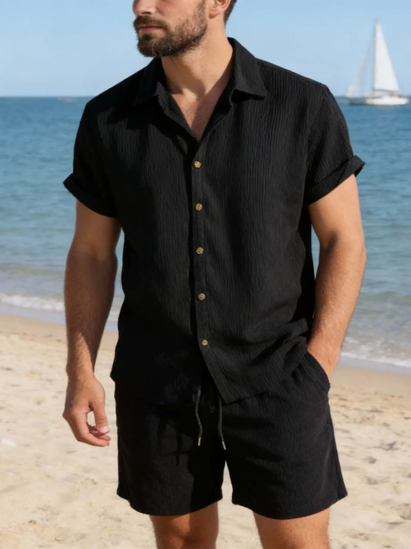

Men's 2Pcs Casual Outfit Short Sleeve Shirt + Shorts Summer Beach Vacation Daily All-Match Set