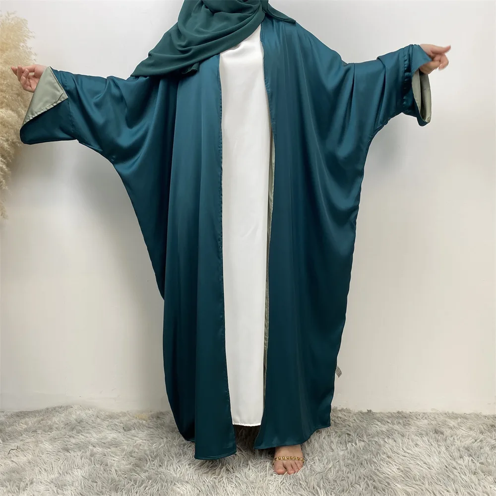 

Eid Kebaya Muslim Women Satin Dress Abaya Dubai Luxury Both Sides Wear Turkey Robe Kimono Cardigan Ramadan Kaftan Islam Clothing