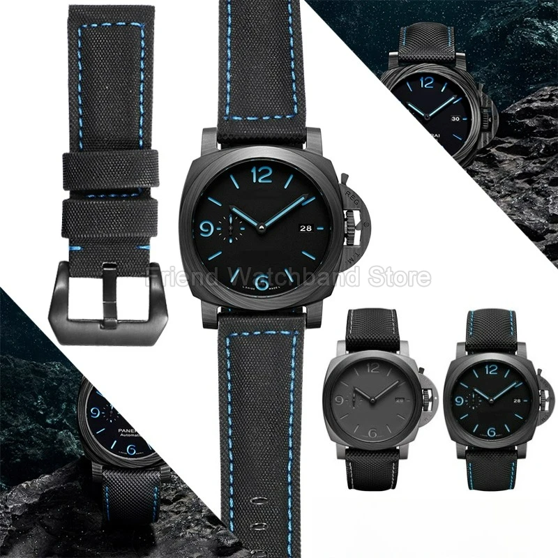 Wear-Resistant Sturdy Cowhide Watch Strap 22 24 26mm for Panerai Luminor Submersible PAM359 PAM616 PAM799 Carbon Fiber Pattern