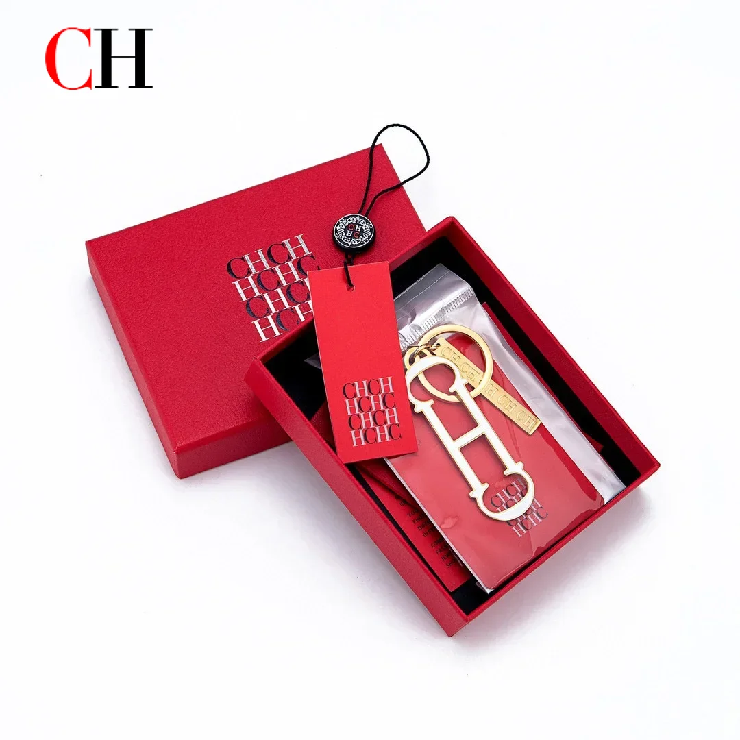 CH Fashion Simple Keychain Brand Letters Cutout Design Metal Long Keychain Niche High-end Exquisite Gifts Luggage Accessories