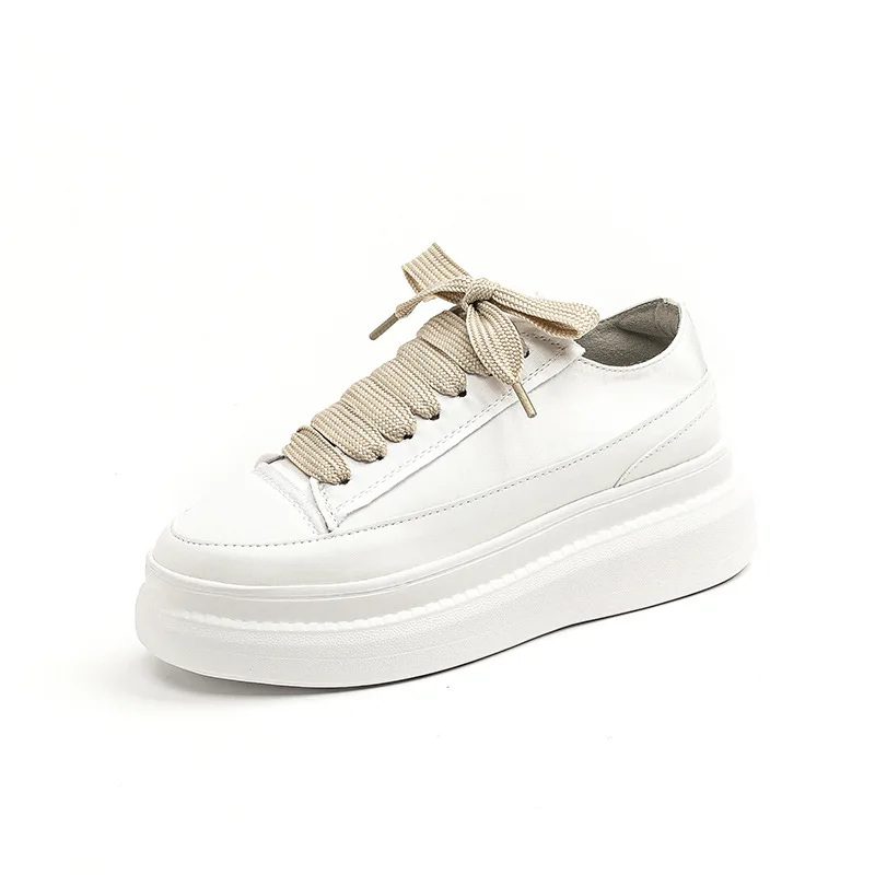 Platform Increased High Heel White Shoes Women Autumn Lace Up Casual Canvas Shoes