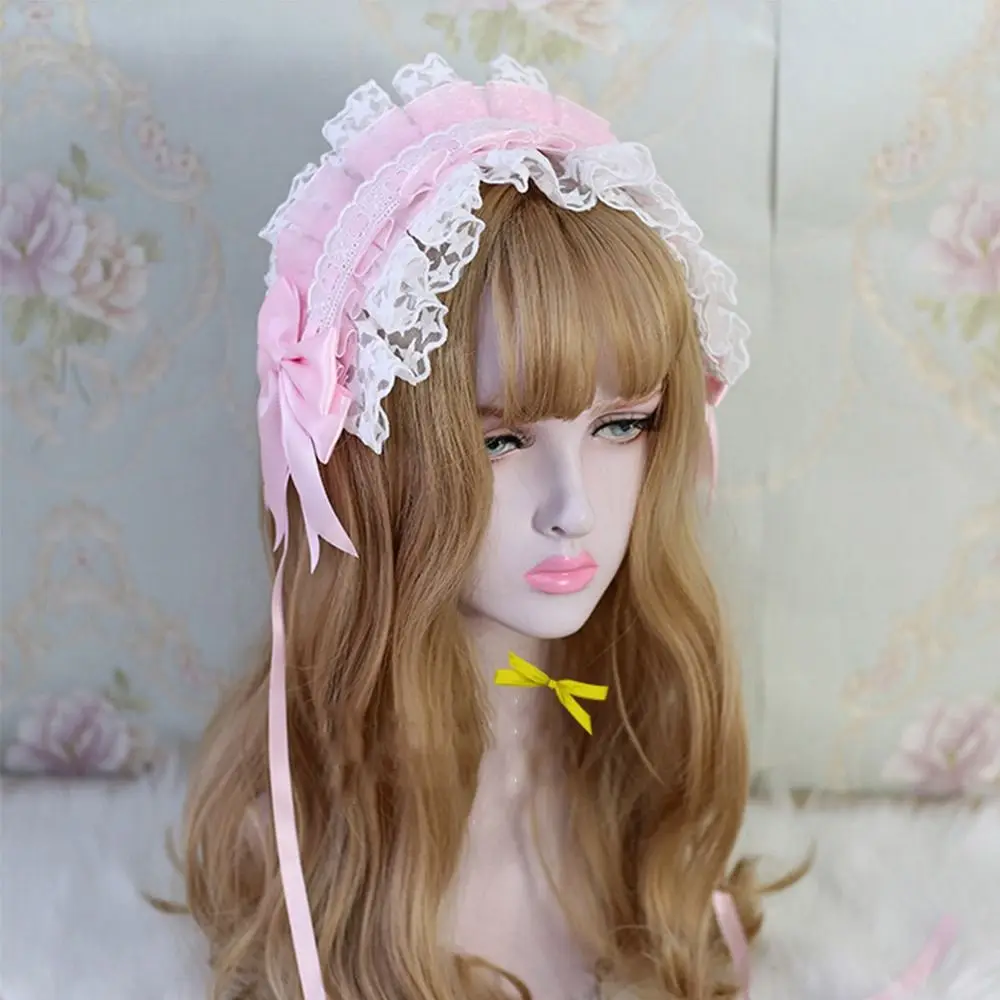 Headdress Anime Maid Sweet Hairband with Hairpins Lolita Ruffled Headband Lace Ribbon Hair Clips Embroidery  Hairpins