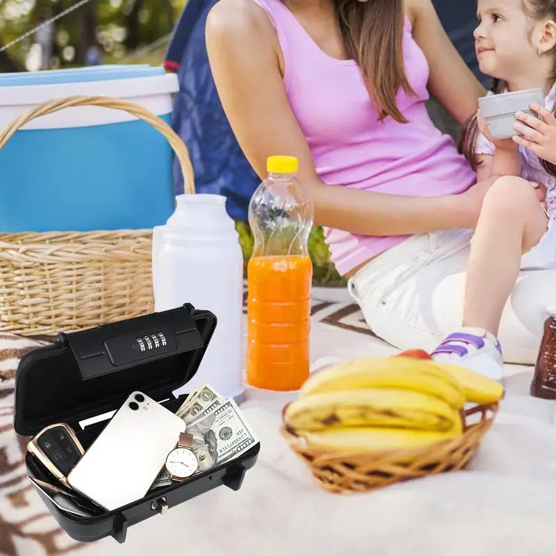 Beach Lock Box Water-Resistant Security Case Four-digit Password Removable Chain Waterproof Compact Anti-theft Case For Car