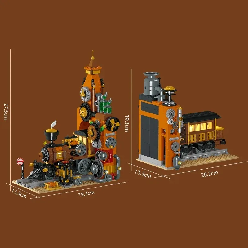 Criativo Especialista Moc XMORK Steampunk Train Bookend com Modelo Leve, Blocos de Construção Brick Puzzle, Brinquedos para Crianças, Presente, 028005, 1252Pcs