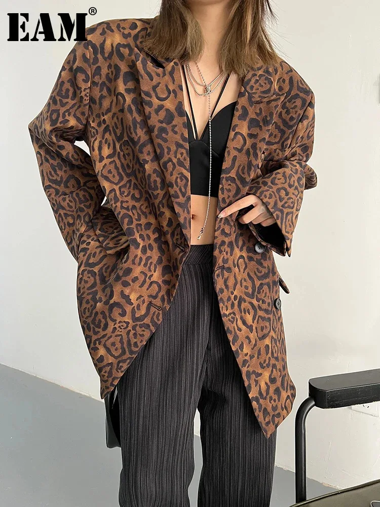 

[EAM] Women Leopard Print Big Size Casual Blazer New Lapel Long Sleeve Loose Fit Jacket Fashion Tide Spring Autumn 2024 1DF2518